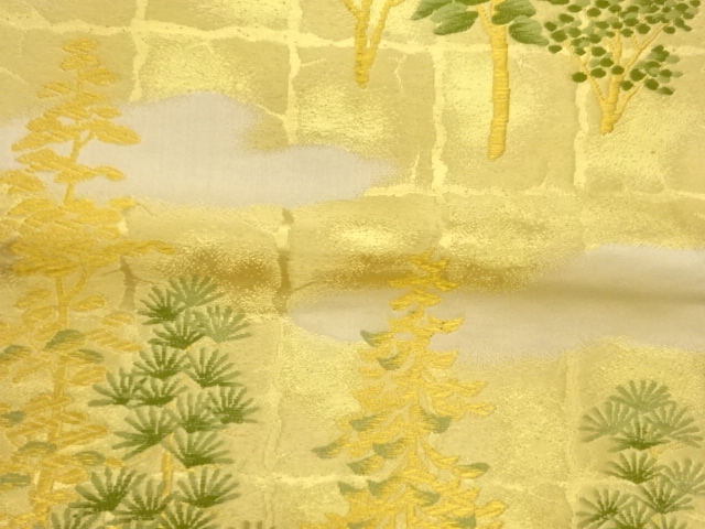6947792: JAPANESE KIMONO / VINTAGE FUKURO OBI / WOVEN CLOUD & PINE
